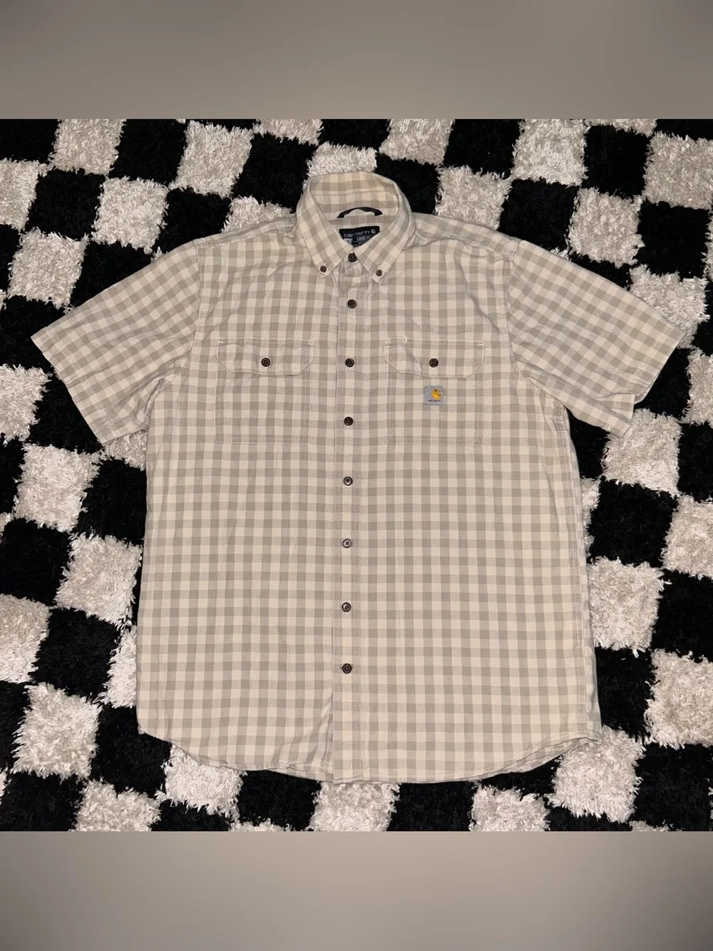 Carhartt Shirt Men L Tall Loose Fit Midweight Short Sleeve Tan Plaid TW4625-M LT
